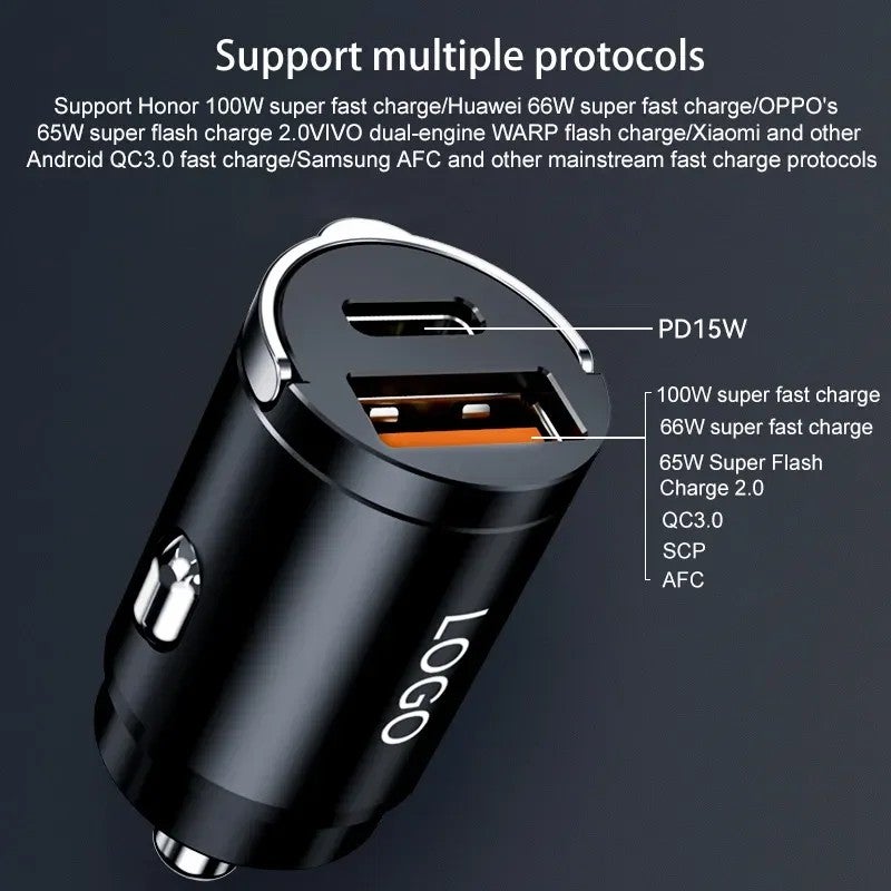 Bluejw 100W USB Car Charger, New Arrival Metal Dual Port Super Fast QC3.0 & PD 15W Mini Cigarette Lighter Automobile Charger - Image 4